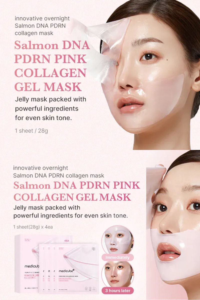 Medicube PDRN Pink Collagen Gel Mask 4 stuks – Hydraterend en Verstevigend Gelmasker met Collageen